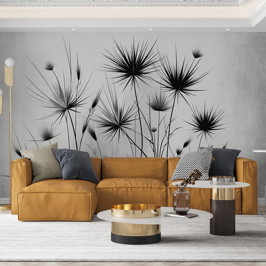 Tapete Blätter | Yucca-Silhouetten auf alter Tapete Hintergrund