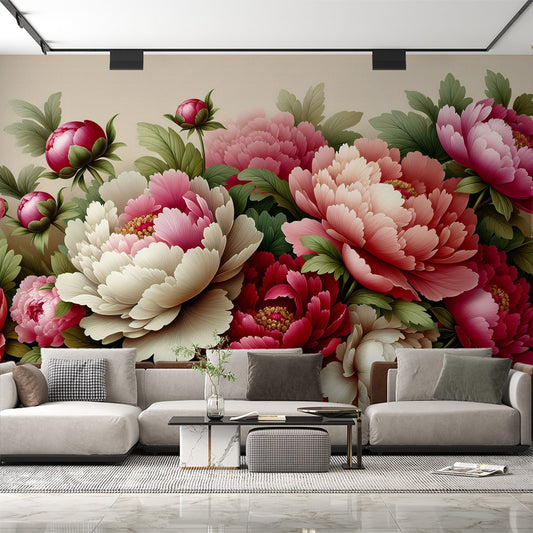 Tapete Blumen | Massives Arrangement von rosa und weißen Blumen