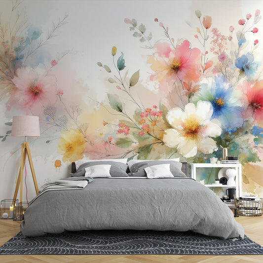 Tapete Blumen | Mehrfarbige Aquarellblumenkrone-Tapete