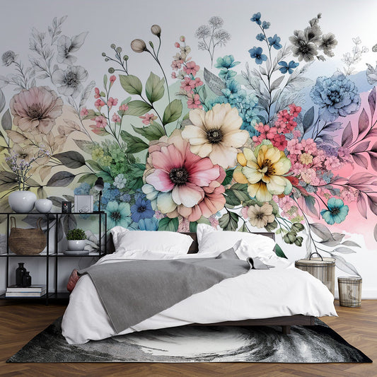 Tapete Blumen | Vintage Blumen und bunte Hintergrund Tapete