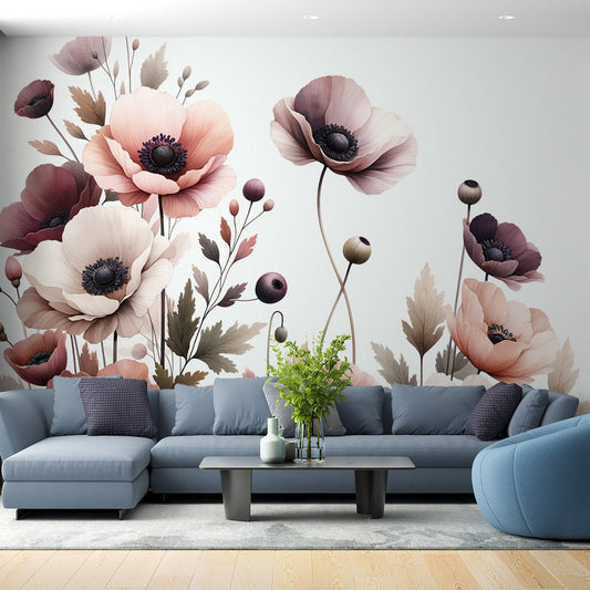 Tapete Blumen | Vintage rosa und weiße Blumentapete