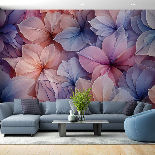 Tapete Blumen | Hintergrund mit lila, rosa und beige Blütenblättern