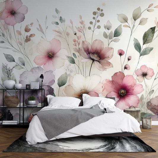 Tapete Blumen | Vintage mit lila und rosa Blumen