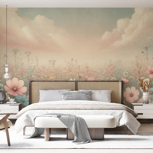 Tapete Blumen Rosa | Feld von blauen, weißen und rosa Magnolien