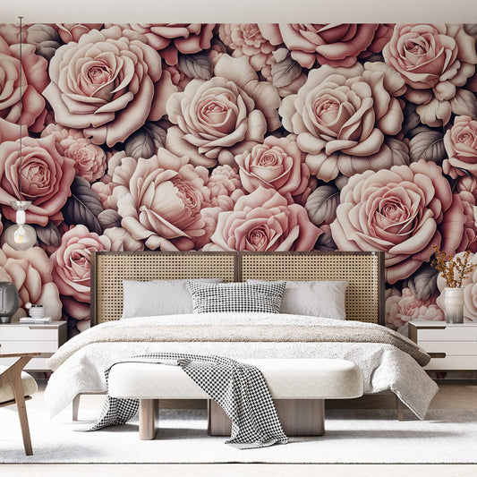 Tapete Blumen | Feld von blassen Rosentönen