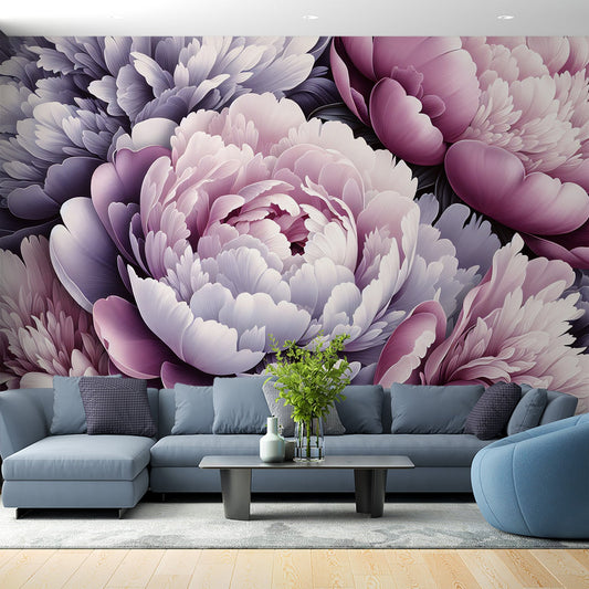 Tapete Blumen Rosa | Violette und rosa üppige Chrysanthemen
