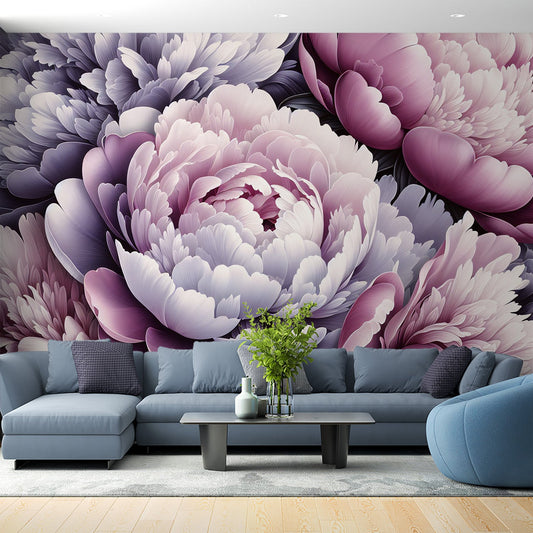 Tapete Blumen Rosa | Violette und rosa üppige Chrysanthemen
