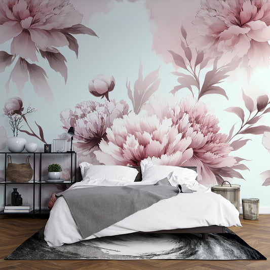 Tapete Blumen | Zusammensetzung von blassen rosa Chrysanthemen