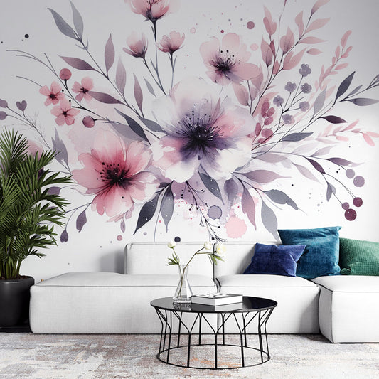 Tapete Blumen Rosa | Violette und rosa Magnolienblumenkomposition