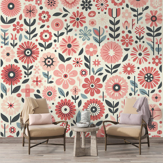 Tapete Blumen Rosa | Blumen im Retro-Stil der 90er Jahre