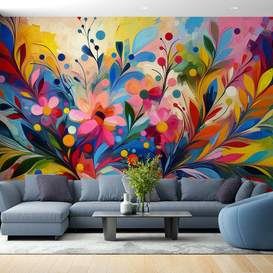 Tapete Blumen Rosa | Bunte moderne Kunst Tapete