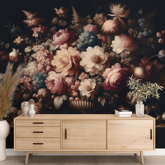 Tapete Blumen Vintage | Blumenarrangement mit Vase