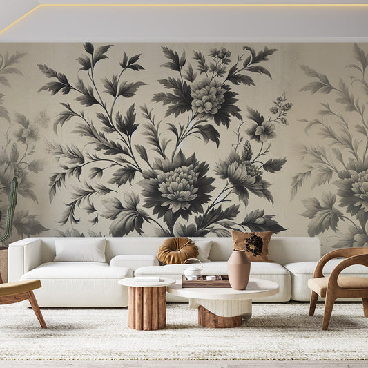 Tapete Blumen Vintage | Wiederholende Komposition auf gealtertem Hintergrund