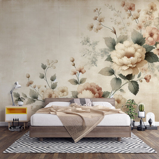 Tapete Blumen Vintage | Vintage-Hintergrund mit weißen und rosa Blumen