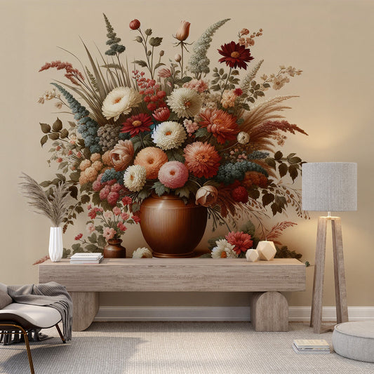 Tapete Blumen Vintage | Blumenvase mit verschiedenen Blumen