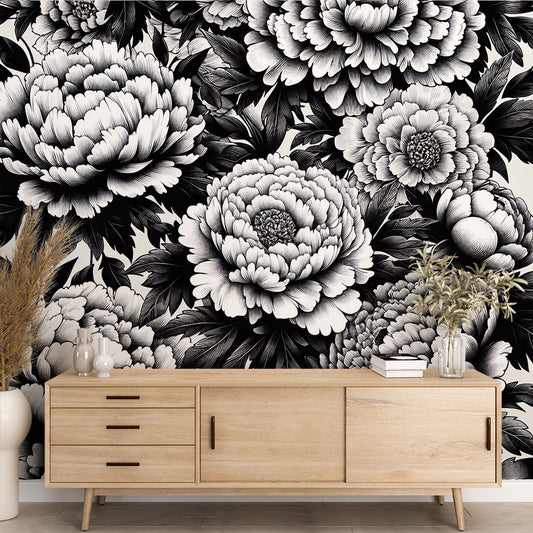 Tapete Blumen Vintage | Weiße Chrysanthemen