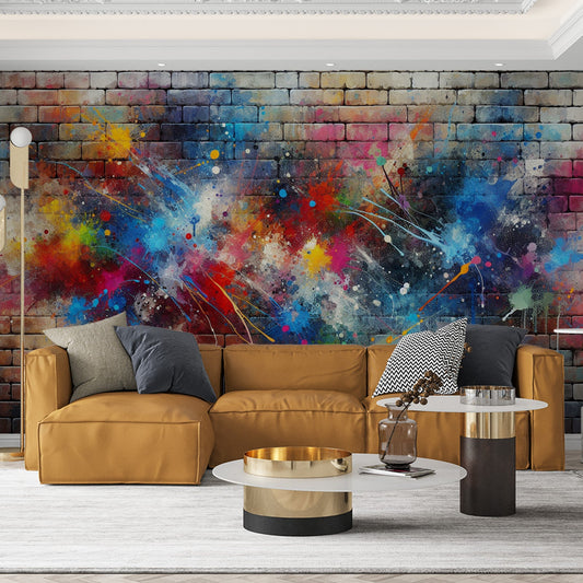 Stein Tapete | Wand mit bunter Farbexplosion