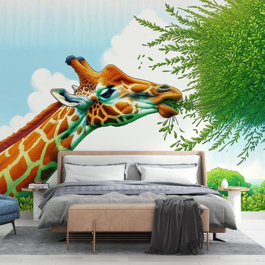 Dschungel Tapete | Giraffe, Wolke und Grünzeug