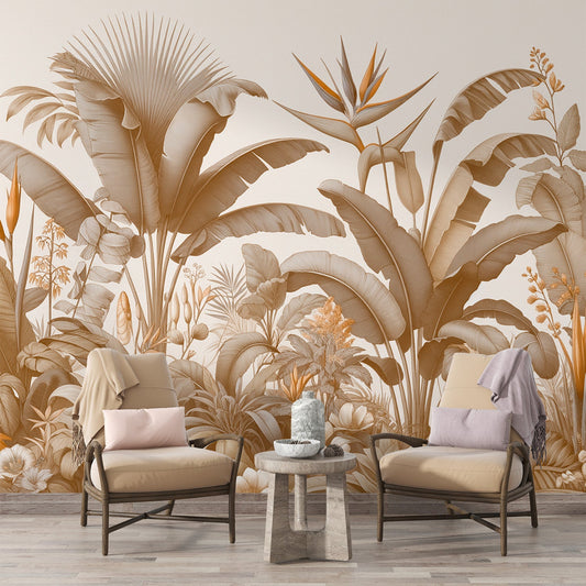 Dschungel Tapete | Exotischer Baum in Beige