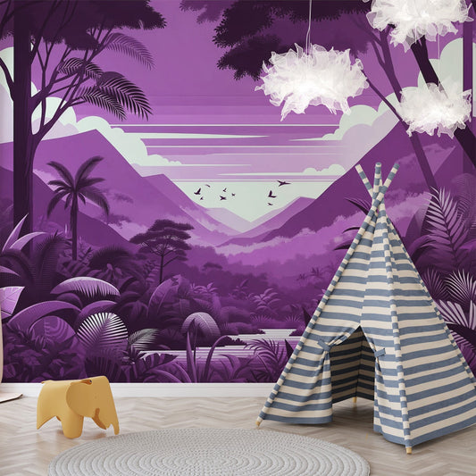 Dschungel Tapete | Wolken Tal mit Vögeln