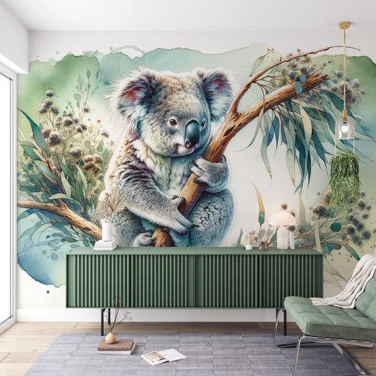 Tapete Tiere Koala | Grüne Natur Aquarell