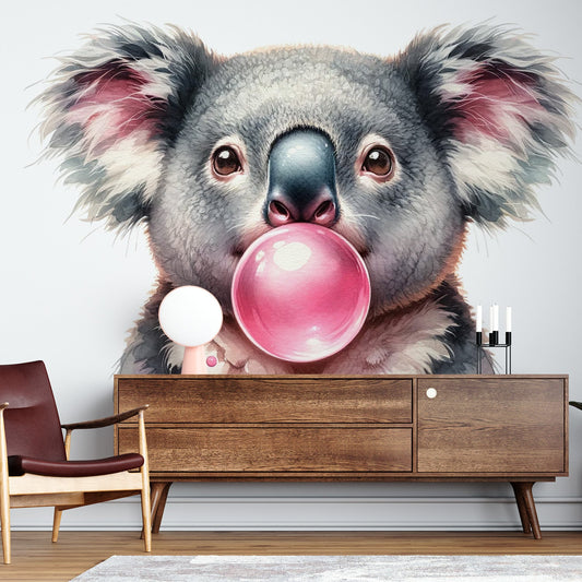 Tapete Tiere Koala | Design mit rosa Kaugummi