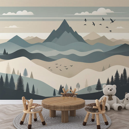 Kindertapete Berge | Neutrale Berglandschaft-Tapete