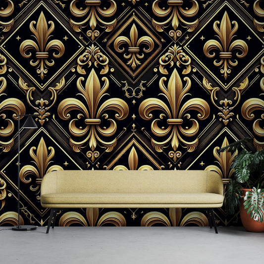 Tapete Schwarz Gold | Lilienblumen