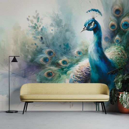 Tapete Pfau | Blau, Lila und Grün