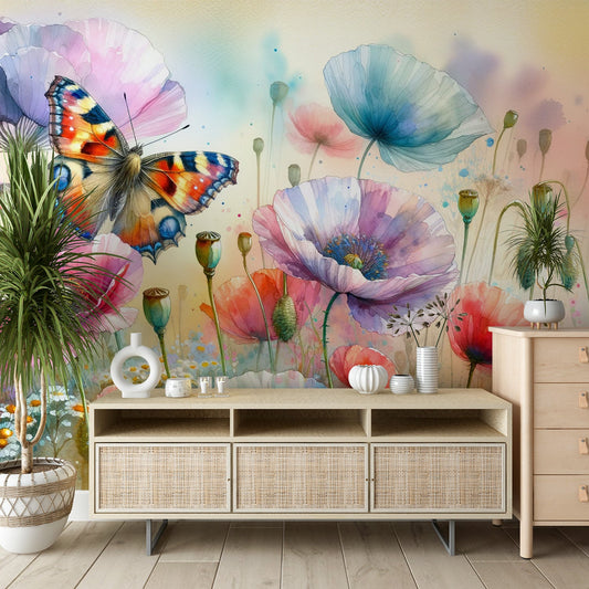 Tapete Schmetterling | Blumen und Knospen Tapete