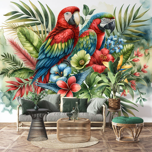 Tapete Papagei | Majestätisches und bunt gefärbtes Papageienpaar