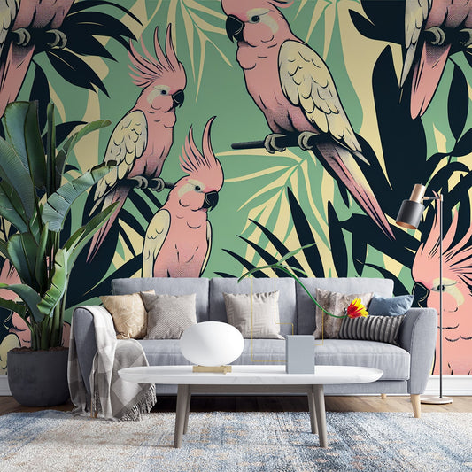 Tapete Papagei | Art Deco Rosen und Gelb wiederholendes Muster