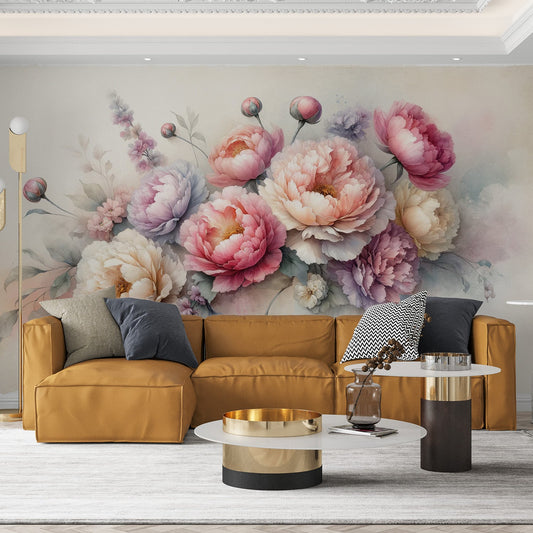 Tapete Pfingstrose | Bunte rosa und violette Komposition