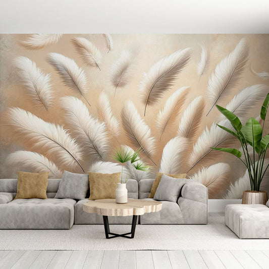 Tapete Federn | Flug auf beige Vintage-Hintergrund