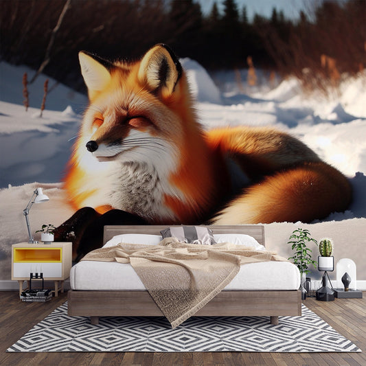 Fuchs Tapete | Sonnenbaden im Schnee