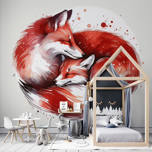 Fuchs Tapete | Rotfuchs-Paar in Aquarell
