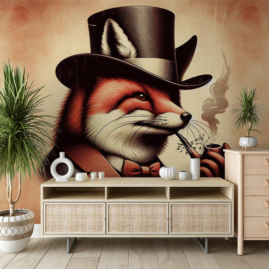 Fuchs Tapete | Vintage-Stil mit Pfeife und Hut