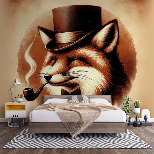 Fuchs Tapete | Vintage mit Pfeife und Hut in Form