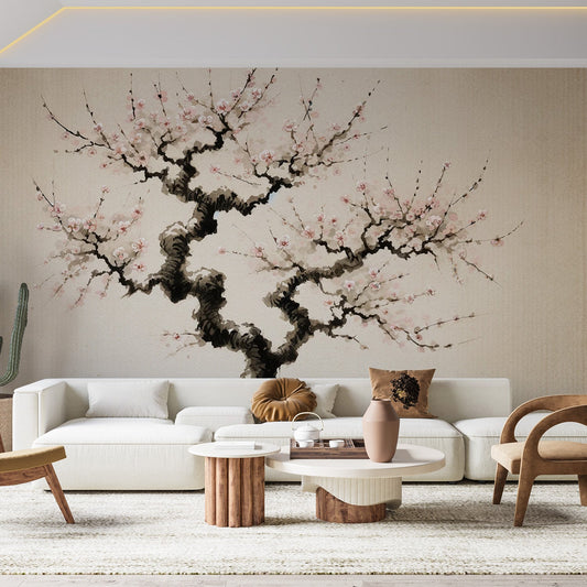 Tapete Kirschblüte | Japanischer Baum Hintergrund gealtert und rosa Blüten