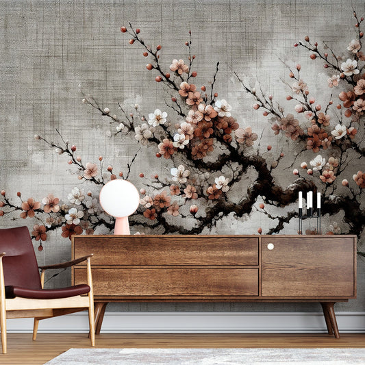 Tapete Kirschblüte | Mattes und Vintage japanischer Baum