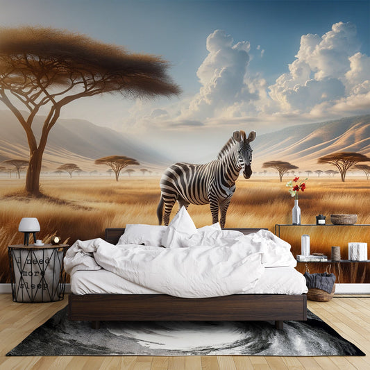 Tapete Afrika | Zebra in der Savanne unter der Sonne