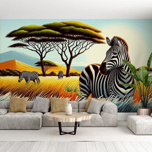 Zebra Tapete | Beeindruckende bunte Savanne