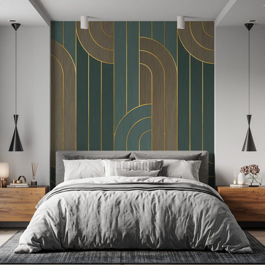 Art Deco Tapete | Blau und Gold geometrisches Art-Deco-Muster Nr. 005