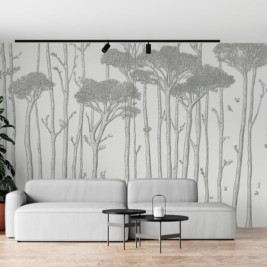 Tapete Baum | Schwarz-Weiß-Designzeichnung