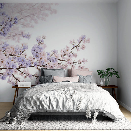 Baum Tapete | Rosa und violette Blumenzweige