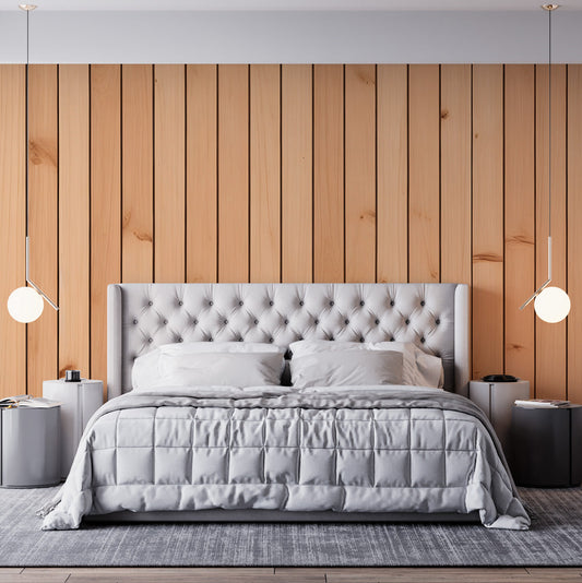 Holz Tapete | Helle Bretter und schwarze Fugen
