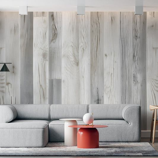 Holz Tapete | Weiße und graue vertikale Tapeten
