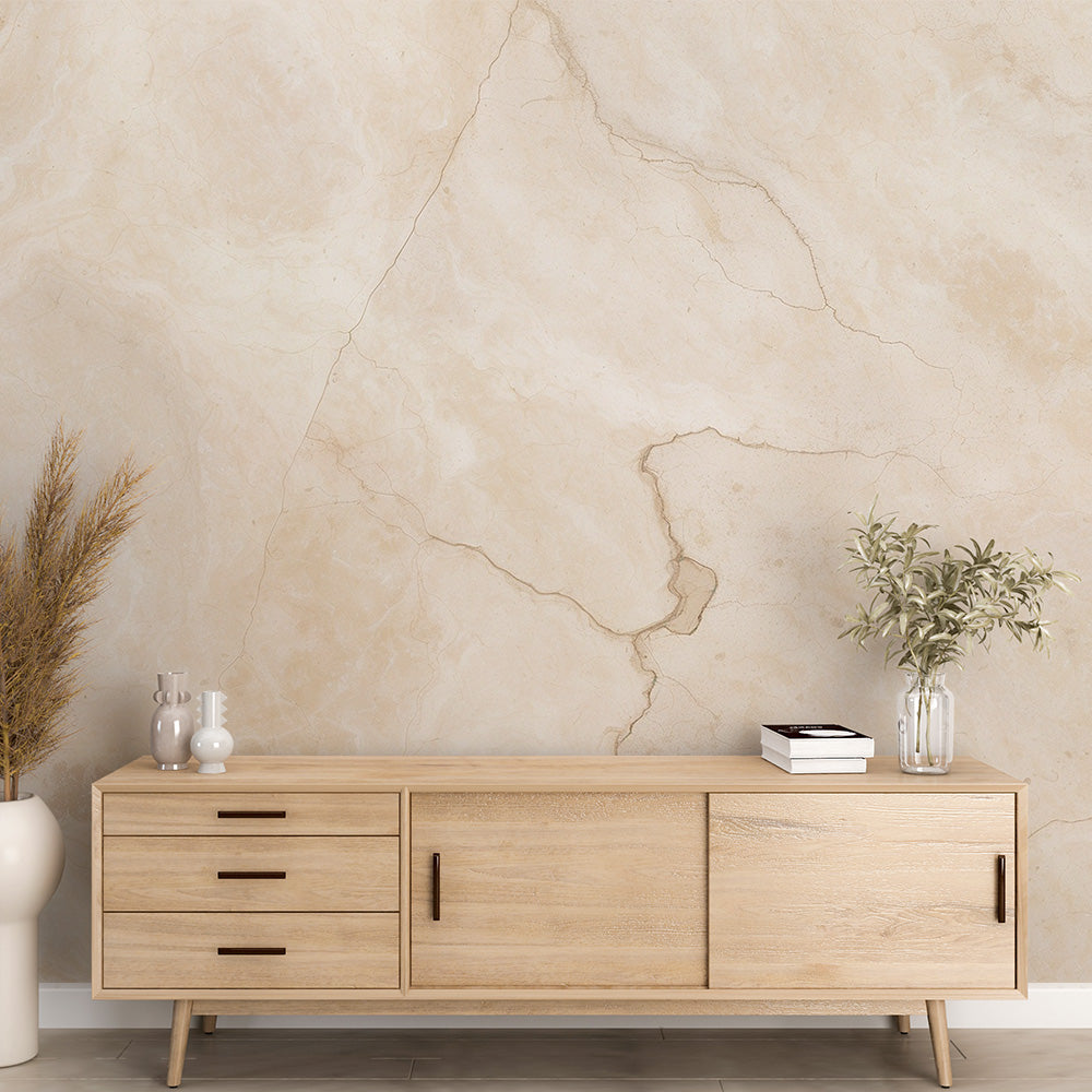 Marmor Tapete | Beige mit dunklen Adern