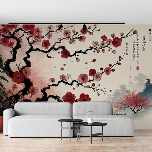 Japanische Tapete | Rot mit japanischer Schrift