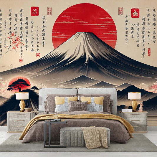 Japanische Tapete | Fuji-Berg und japanische Schriftzeichen